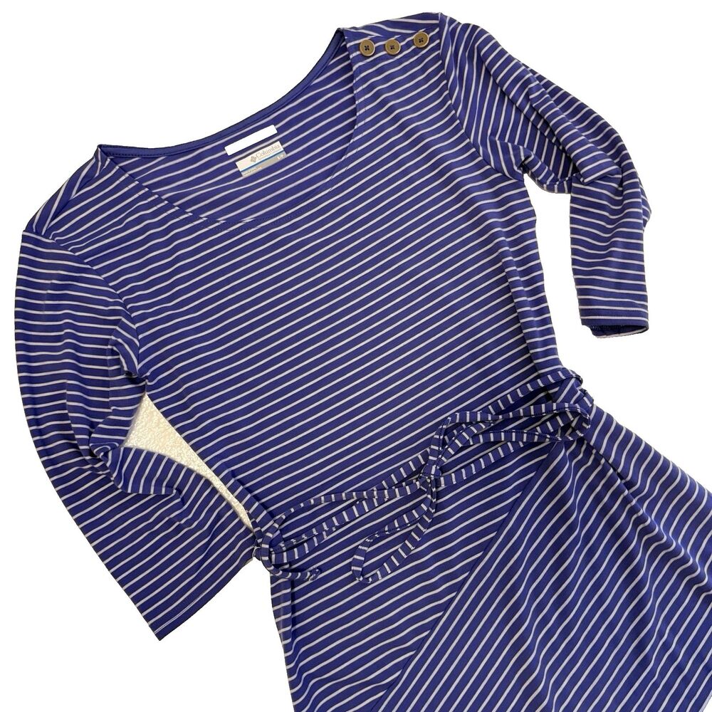 Columbia PFG Women’s Small Wrap Dress Outdoor Omni Wick Sundress Purple Striped